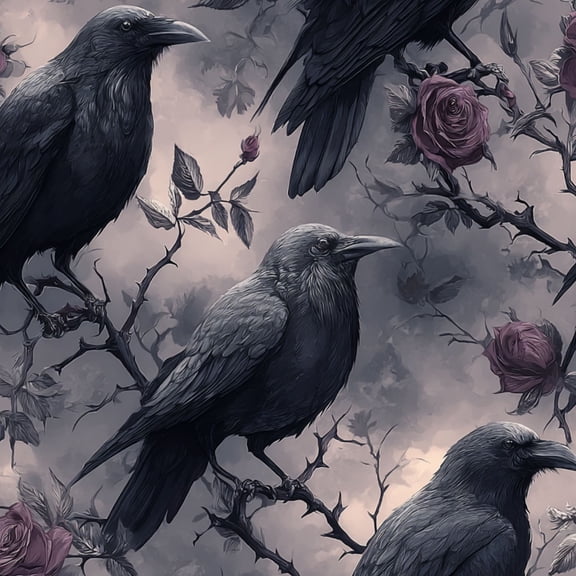 Gothic Peel and Stick Wallpaper Ravens Dark Branches Roses Moody Sky Wall Mural 17.7in x 9.8ft Self Adhesive Removable Wall Paper Renter Friendly Wallpaper for Bedroom Shelf Liner Vinyl Roll