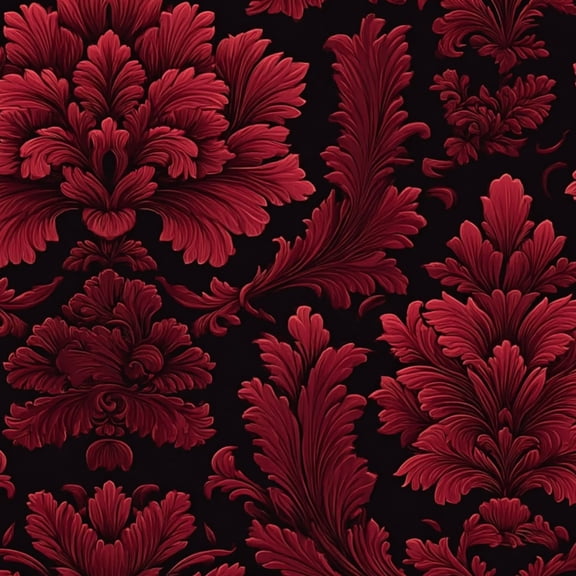 Gothic Peel and Stick Wallpaper Red Floral Damask Ornate Baroque Leaf Motifs Black Wall Mural 23.6in x 9.8ft Self Adhesive Removable Wall Paper Renter Friendly Wallpaper for Nursery Bedroom Cabinets