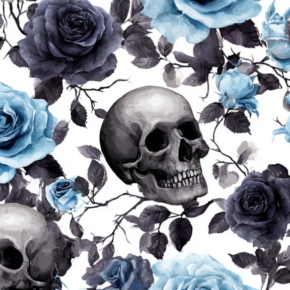 Gothic Peel and Stick Wallpaper Skull Blue Roses Floral Dark Leaves Wall Mural 17.7in x 9.8ft Self Adhesive Removable Wall Paper Renter Friendly Wallpaper for Nursery Bedroom Cabinets