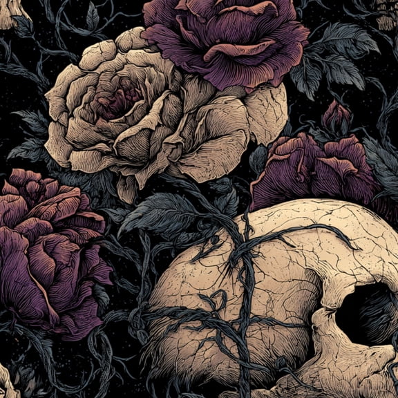 Gothic Peel and Stick Wallpaper Skull Roses Vintage Gothic Design Dark Fog Wall Mural 23.6in x 9.8ft Self Adhesive Removable Wall Paper Renter Friendly Wallpaper for Nursery Bedroom Cabinets