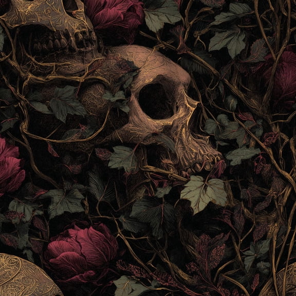 Gothic Peel and Stick Wallpaper Surreal Vintage Skull Blooming Dark Roses Wall Mural 23.6in x 9.8ft Self Adhesive Removable Wall Paper Renter Friendly Wallpaper for Nursery Bedroom Cabinets