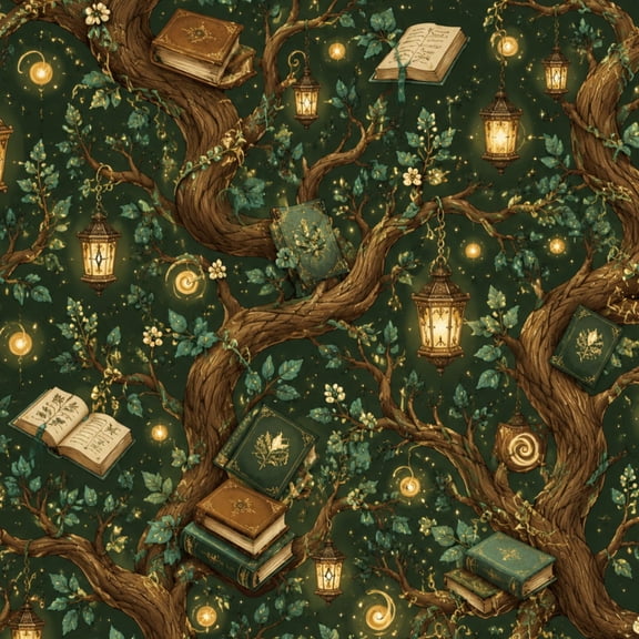 Gothic Peel and Stick Wallpaper Tree Library Glowing Lights Cozy Atmosphere Wall Mural 23.6in x 9.8ft Self Adhesive Removable Wall Paper Renter Friendly Wallpaper for Bedroom