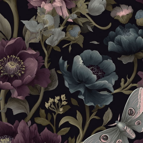 Gothic Peel and Stick Wallpaper Vintage Botanical Moth Midnight Blooms Wall Mural 23.6in x 9.8ft Self Adhesive Removable Wall Paper Renter Friendly Wallpaper for Nursery Bedroom Cabinets