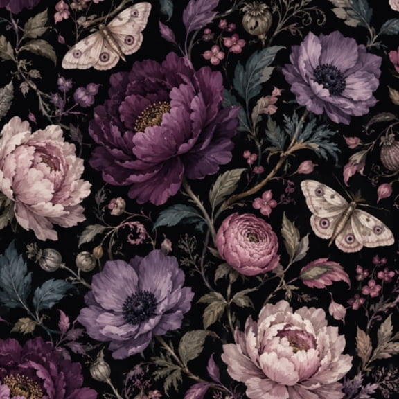 Gothic Peel and Stick Wallpaper Vintage Botanical Moth Midnight Blooms Wall Mural 23.6in x 9.8ft Self Adhesive Removable Wall Paper Renter Friendly Wallpaper for Bedroom