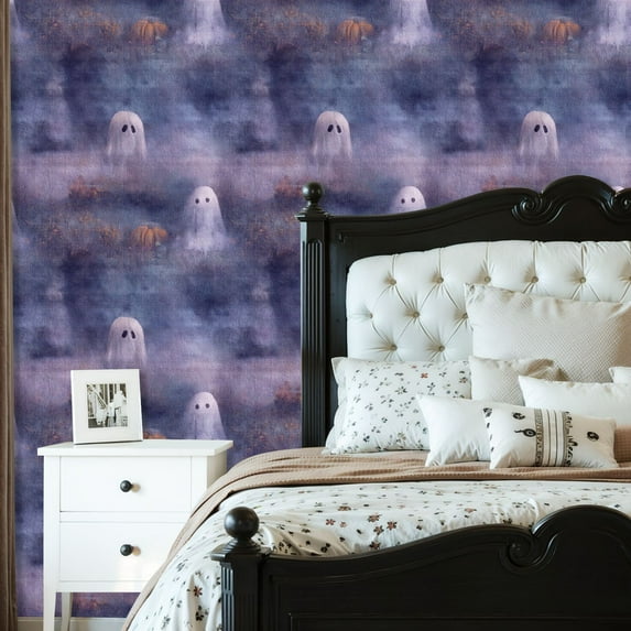 Gothic Peel and Stick Wallpaper Vintage Halloween Ghost Pumpkin Autumn White Ghost Sheet Black Hollow Contact Paper 23.6in x 9.8ft Wallpaper Removable Self Adhesive Wall Paper for Bedroom