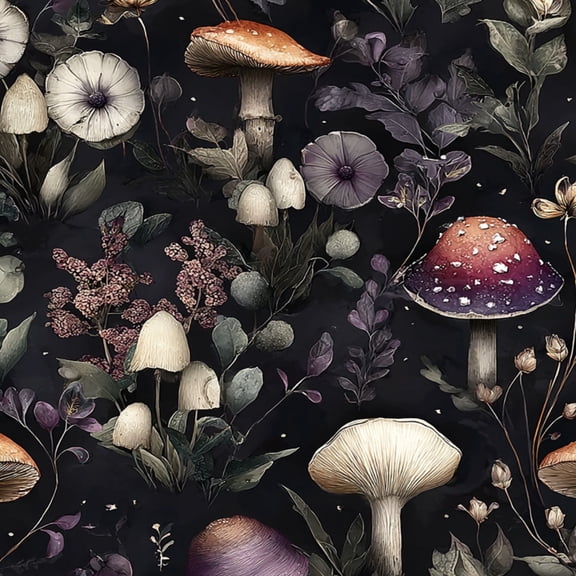 Gothic Peel and Stick Wallpaper Whimsical Mushroom Floral Garden Soft Earthy Tones Wall Mural 17.7in x 9.8ft Self Adhesive Removable Wall Paper Renter Friendly Wallpaper for Bedroom