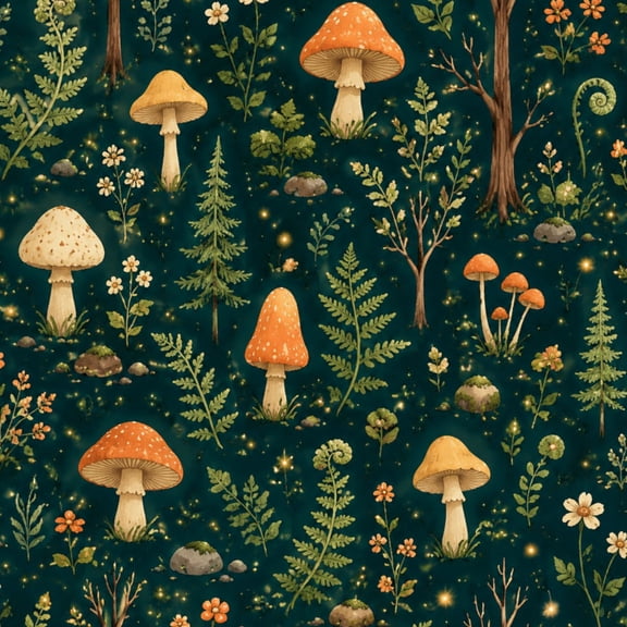 Gothic Peel and Stick Wallpaper Whimsical Night Forest Glowing Mushrooms Crescent Moon Wall Mural 17.7in x 9.8ft Self Adhesive Removable Wall Paper Renter Friendly Wallpaper for Bedroom