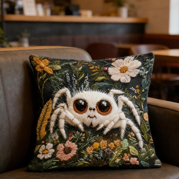 Gothic Pillow Covers 18x18 - Dark Maximalism Floral Spider Decor, Velvet Plush Throw Cushion Cases for Bedroom Couch, Edgy Halloween Home Accents