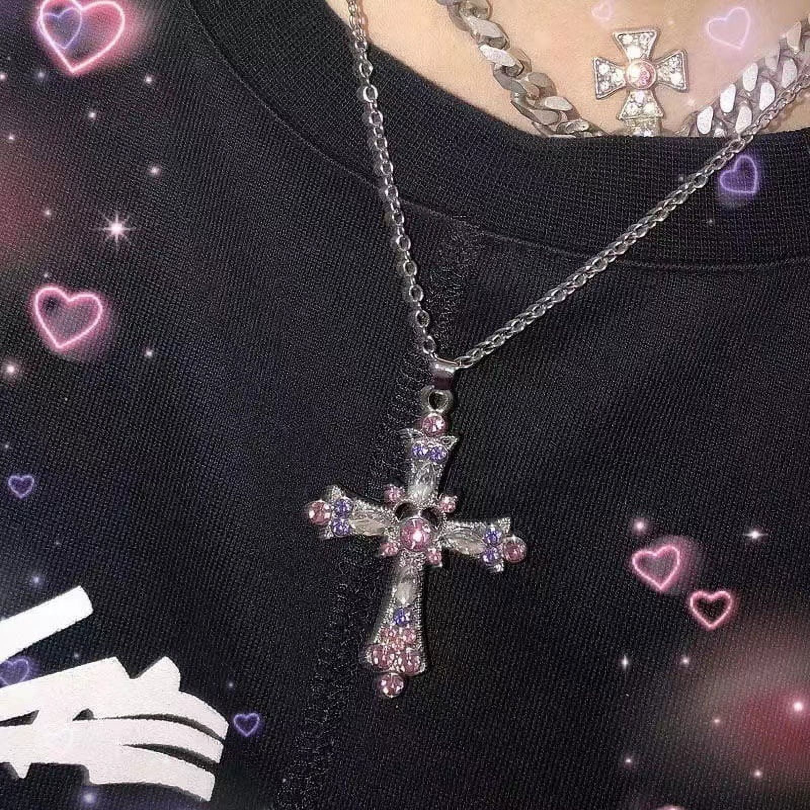Htooo Gothic Cross Necklace For Women Y2k Pink Crystal Cross Pendant  Necklace Punk Pendant Indie Zircon Choker Necklace Goth Jewelry For Women |  Fruugo AE