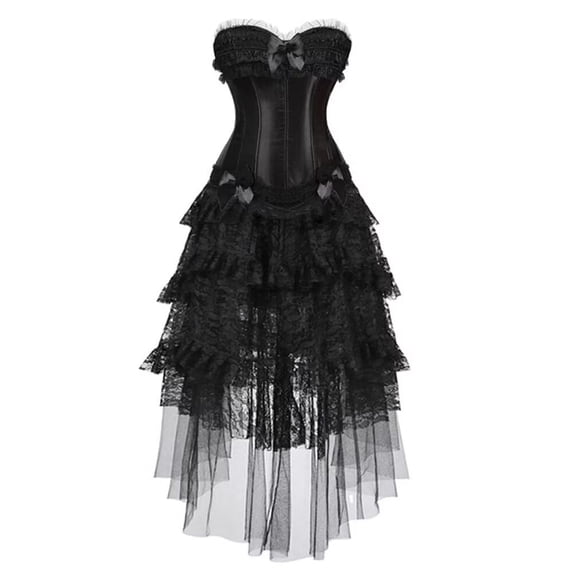 Gothic Pirate Womens Corset Bustier with Tulle Skirt Steampunk Set Black XXS