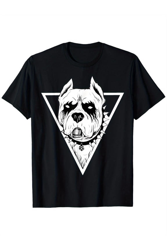 Gothic Pitbull Heavy MDog Lovers Streetwear with Spiked Collar Design, Machine Washable S-XXXL Sizes for Halloween & Outdoor Activities, Casual Wear, Dog Themed Shirt, Comfortable Fit Shirt
