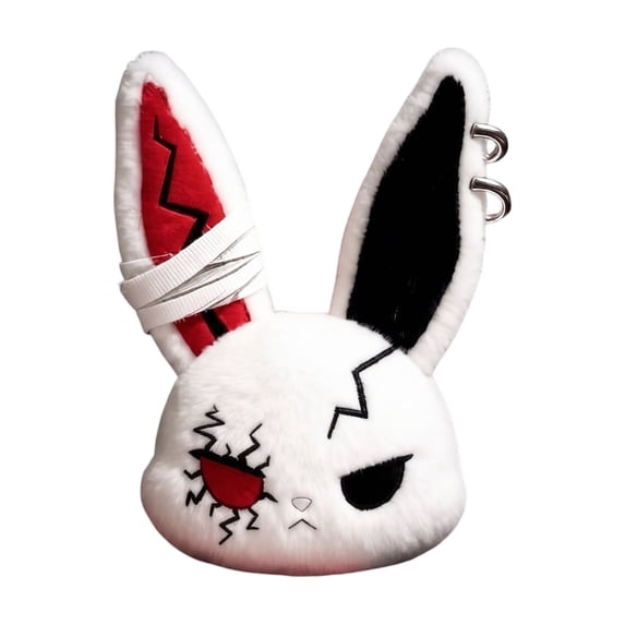 Gothic Plush Rabbit Keychain, Spooky Cute Bunny Bag Charm for Backpack Purse Handbag, 2.7 x 5.5 Inches PP Cotton Halloween Accessory (Red)