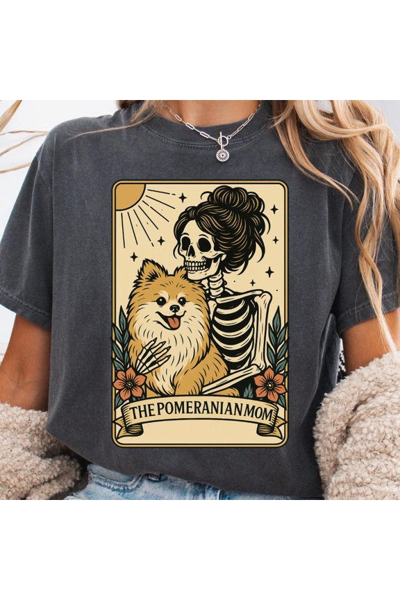 Gothic Pomeranian Mom Tarot T-Shirt, Vintage Celestial Dog Graphic Tee for Pet Lovers, Comfort Colors Unisex Cotton T-Shirt, Size S-3XL