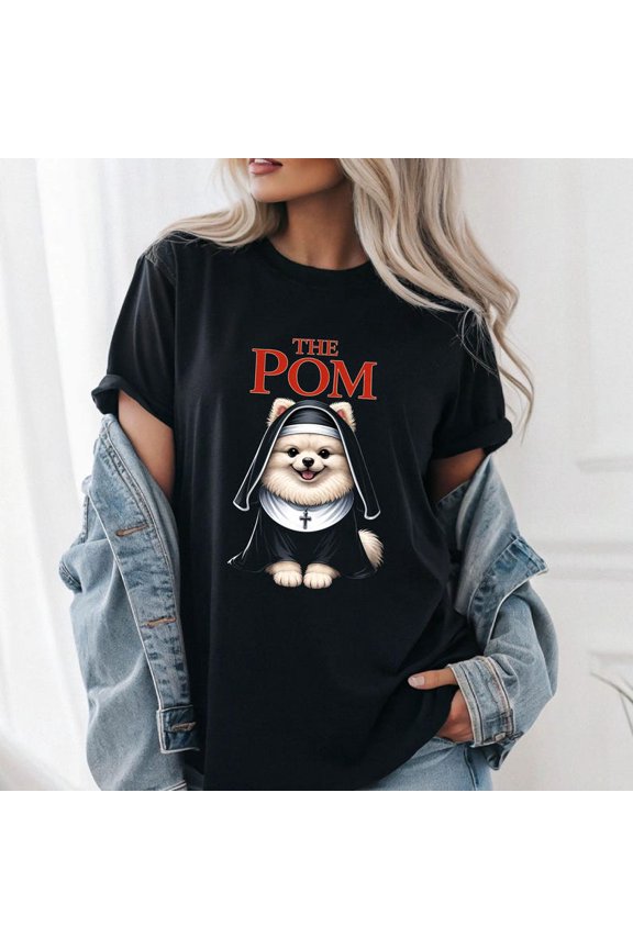 Gothic Pomeranian Nun Parody T-Shirt, Spooky Dog Graphic Tee, Dark Humor Gift for Dog Lovers, Comfort Colors Unisex Cotton T-Shirt, Size S-3XL