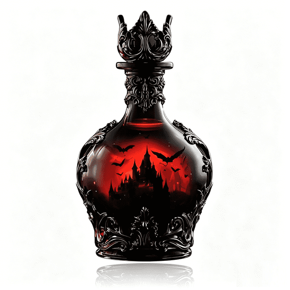 Gothic Potion Whiskey Decanter, 3D Castle Design Glass Liquor Bottle with Vampire Theme, Scary Halloween Bar Shelf Decor for Wine & Spirit Lovers (Red)