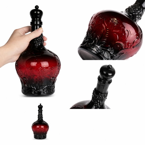 Gothic Potion Whiskey Decanter, Themed With Castle Design, Glass Carafe, Medieval Fortress Series, 3D Sculpted Embossed Pattern, For Halloween Bar Party Display, Vintage Grey, 1pc