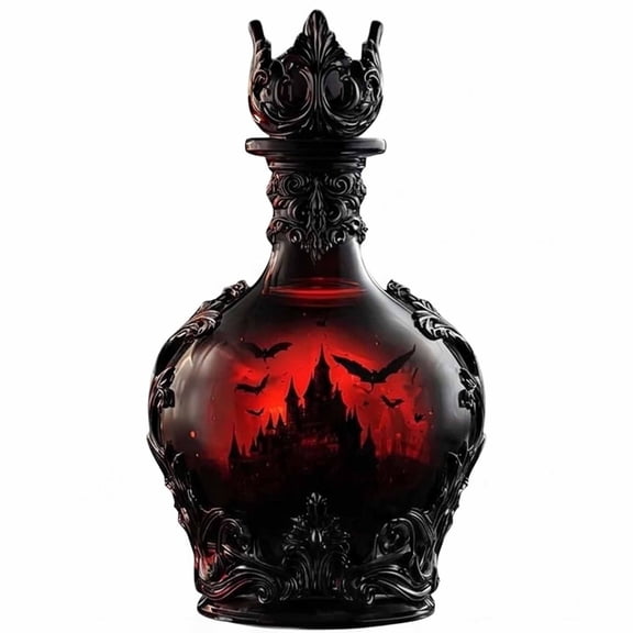 Gothic Potion Whiskey Decanter, Themed With Castle Design, 3D Design, Halloween Scary Bar Shelf Decor Unique Gift for Wine & Spirit Lovers (Red)
