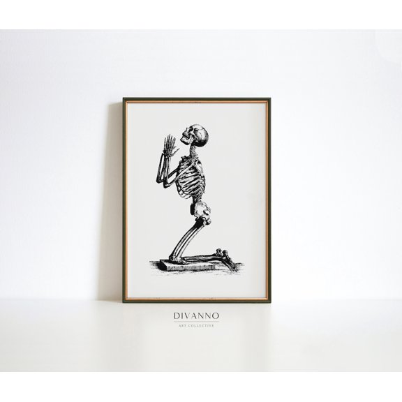 Gothic Praying Skull Dark Moody Poster, Unframed Size 8x12