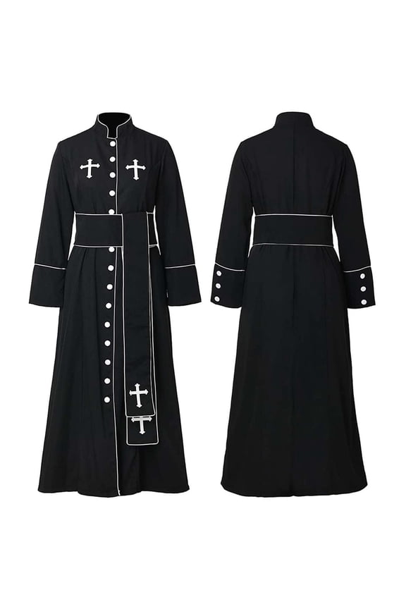 Gothic Priest Outfit for Adults Robe Halloween Party Wear with Stand Collar and Cassock