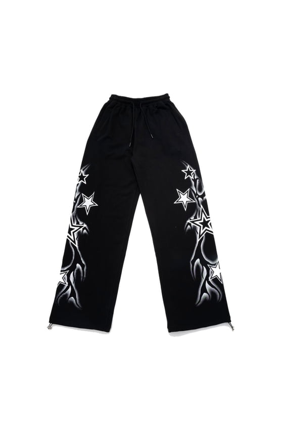 Gothic Print Hip-Hop Pants Casual Wide-Leg Joggers with Drawstring Y2K Harajuku Punk Streetwear