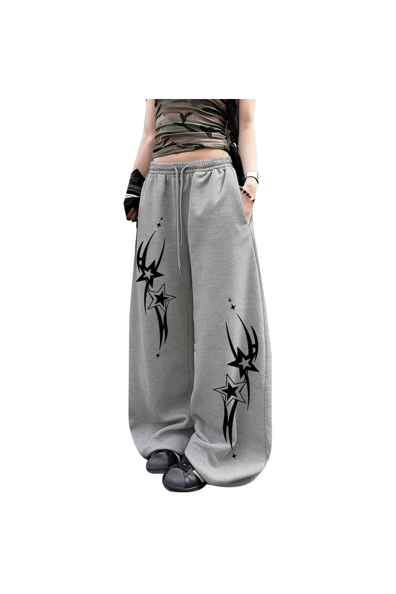 Gothic-Printed Casual Wide-Leg Sweatpants Y2K Baggy Pants Street Style Vintage Hip-Hop Trousers