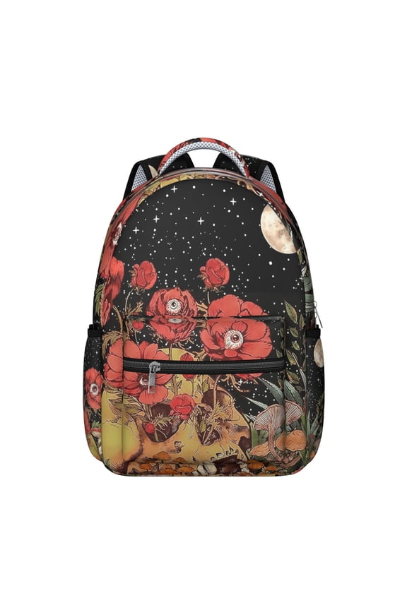 Gothic Psychedelic Mushroom Backpack Trippy Magical Forest Boho Mushroom and Fairy Tale Design Aesthetic Woodland School Bag