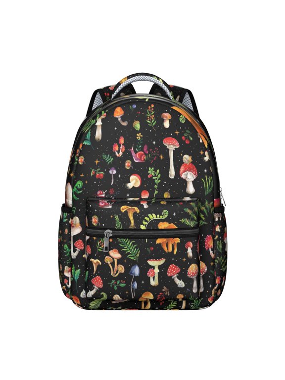 Gothic Psychedelic Mushroom Backpack Trippy Magical Forest Boho Mushroom and Fairy Tale Design Aesthetic Woodland School Bag