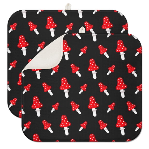Gothic Psychedelic Mushroom Dish Drying Mat – Trippy Vintage Mushroom and Magical Forest Pattern