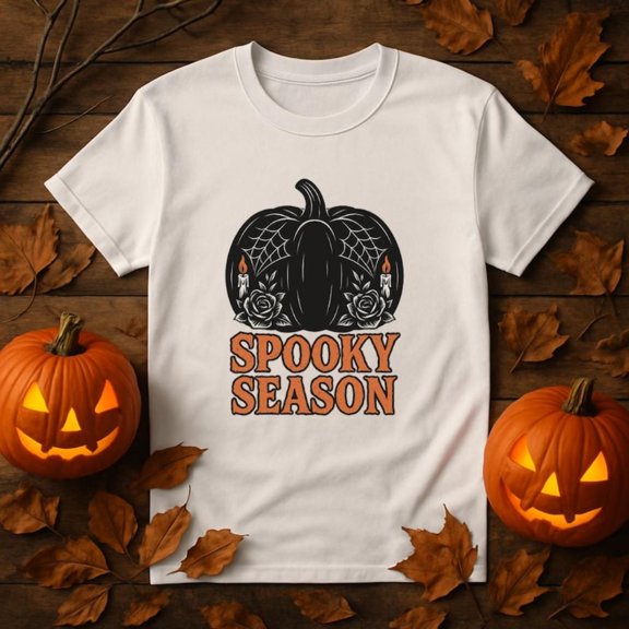 Gothic Pumpkin Graphic Tee Candles Roses Design Spooky Season Aesthetic Comfort Cotton T-Shirt White S-5XL