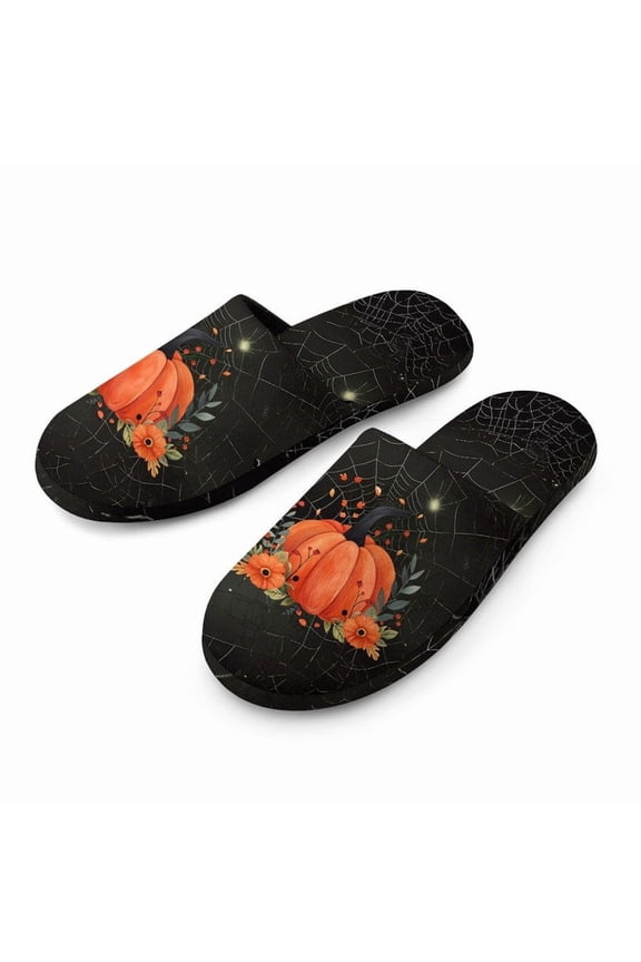 Gothic Pumpkin and Spider Web, Halloween Slippers, Autumn Slippers, Women's Slippers, Indoor Shoes, Fun Gift