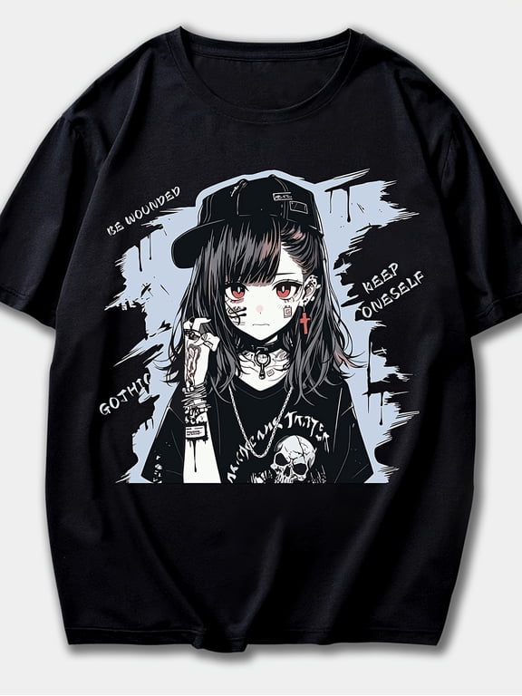 Gothic Punk Anime Girl Graphic Casual Streetwear Vintage Grunge Y2k Cotton Men's Women's T-Shirt