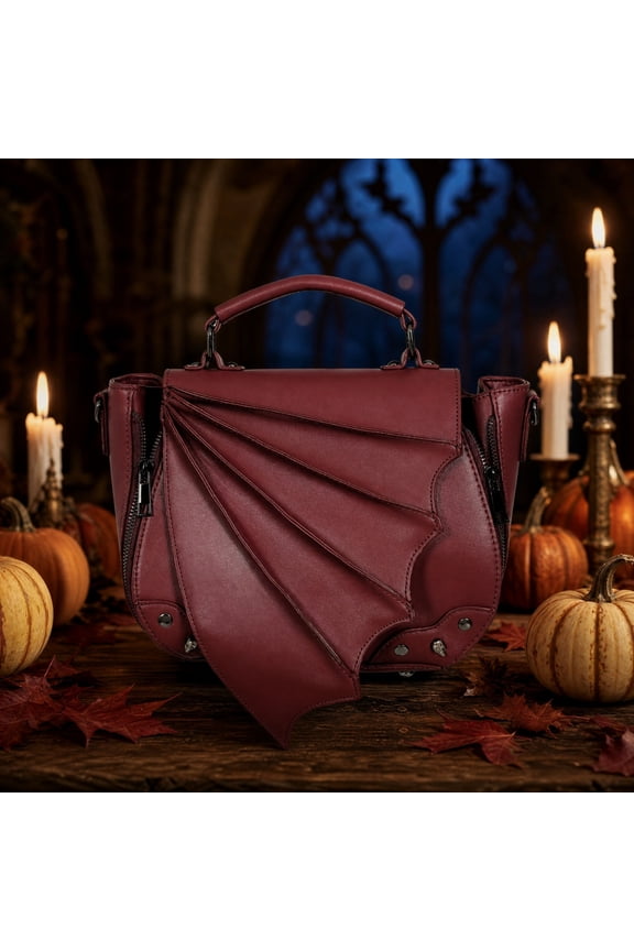 Gothic Punk Bat Wing Satchel Bag, Retro Faux Leather Crossbody Handbag with Metal Rivets for Street Fashion, Multi Pocket Rivet Shoulder Top Handle Purse for Women Halloween Costume Party Daily
