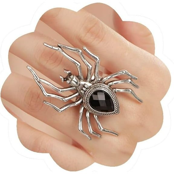 Gothic Punk Big Spider Ring Exaggerated Knuckle Stacking Finger Ring for Women Men
