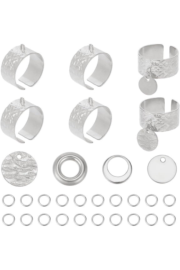 Gothic Punk Chain Finger Ring Set Silver Stainless Steel Open Ring Charms Adjustable Stackable Statement Knuckle Ring Jewelry Making Accessory