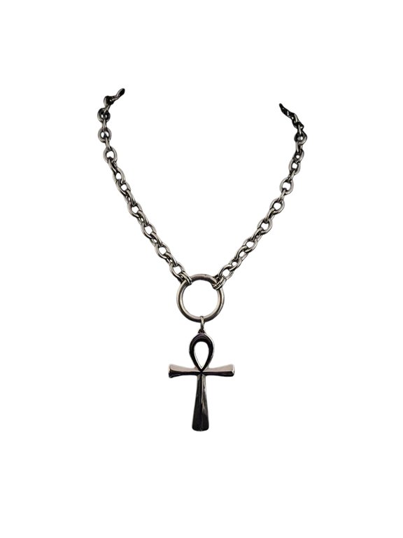 Gothic Punk Charm Crucifix Pendant Necklace With O Circlet Detail For Men And Women Stainless Steel Jewelry