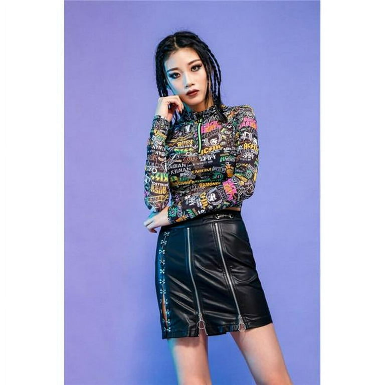 Gothic Punk Kiss Rock Band Mesh Top, Black Small