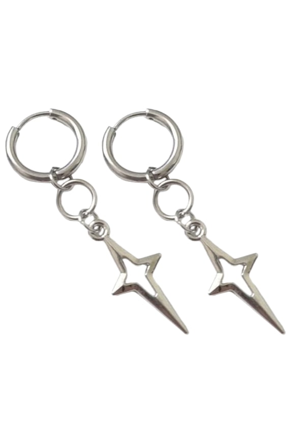 Gothic Punk Metal Drop Earrings Silver Color Star Crosses Pendientes Fashionable Rock Ear Jewelry for Women Men