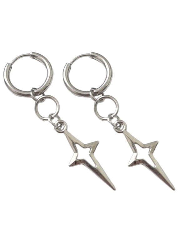Gothic Punk Metal Earrings Silver Color Star Crosses Pendientes Fashionable Rock Ear Jewelry for Women Men
