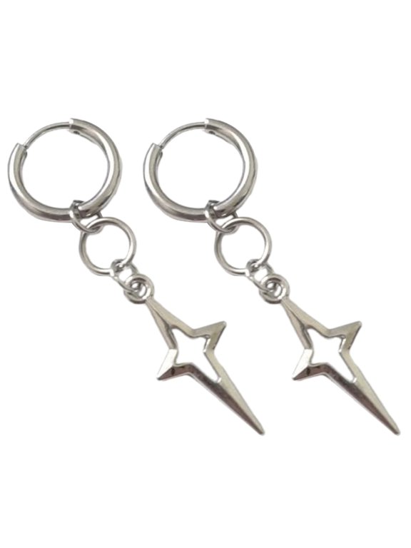 Gothic Punk Metal Earrings Silver Color Star Crosses Pendientes Fashionable Rock Ear Jewelry for Women Men