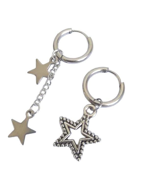 Gothic Punk Metal Earrings Silver Color Star Crosses Pendientes Fashionable Rock Ear Jewelry for Women Men