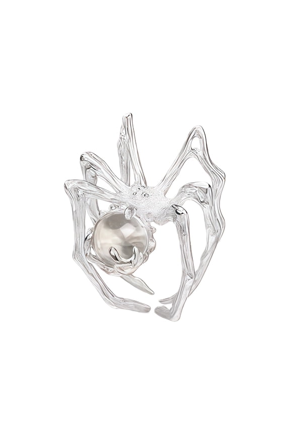 Gothic Punk Spiders Rings With Mysterious Moonstone Adjustable Size For Women Unique Dark Art Jewelry