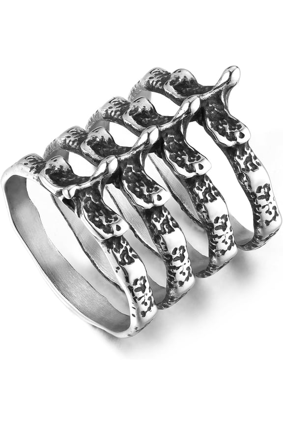 Gothic Punk Spine Skeleton Ring Bone Stainless Steel Rings for Men Women Biker Jewelry Gift