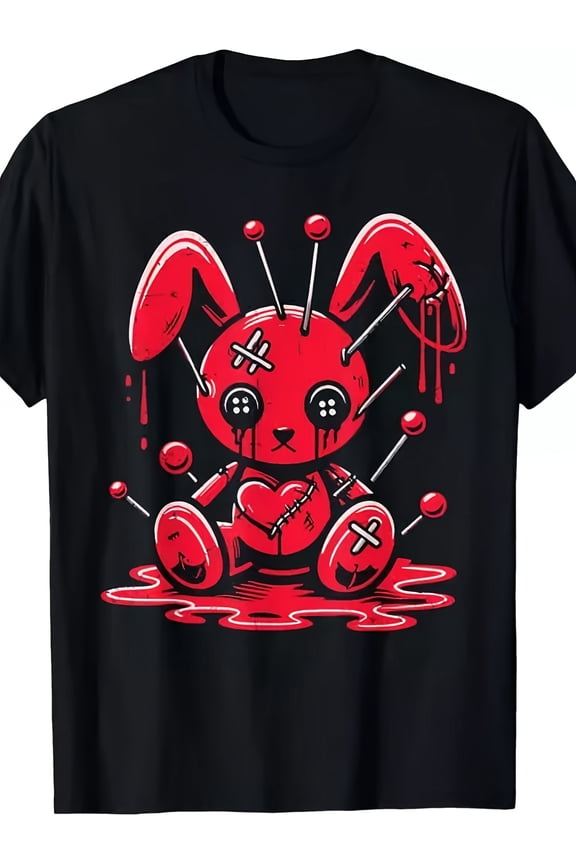 Creepy Gothic Voodoo Bunny Graphic Vintage Grunge Y2k Cotton Men's Women's Unisex T-Shirt