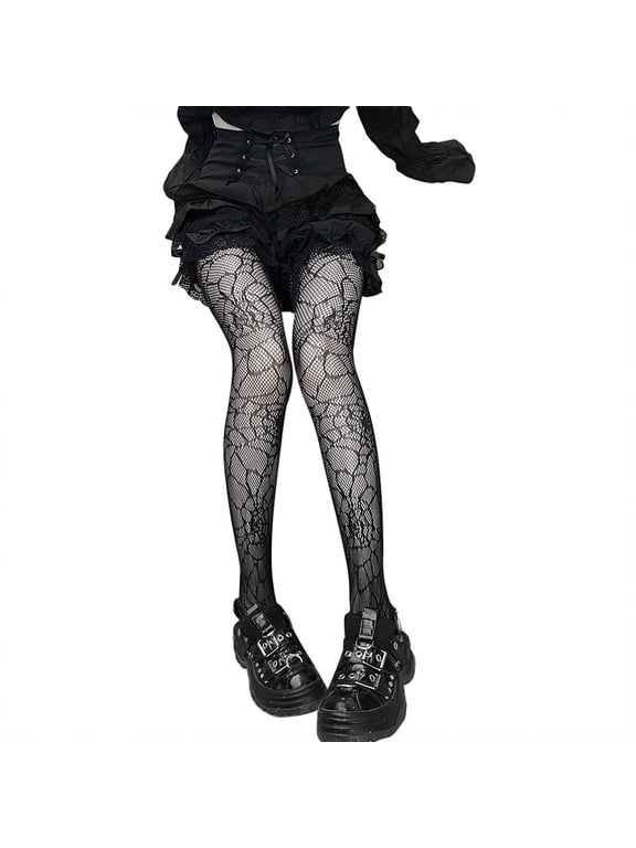 Gothic Punk Women Black Mesh Fishnet Pantyhose Spider Web Pattern Tights Stockings for Cosplay Costume Party Accessory, High Stretch Skin-friendly Nylon