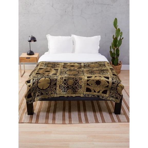 Gothic Puzzle Box Sherpa Blanket, Black Gold Horror Throw Blanket, Polyester Fleece Sherpa, 4 Sizes