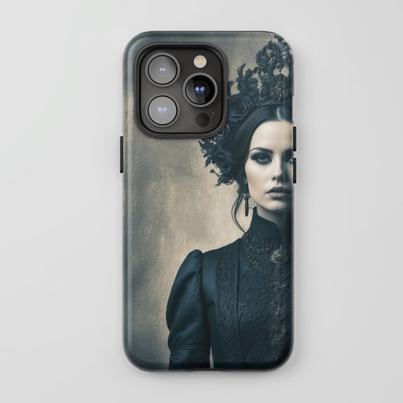 Gothic Queen Portrait For All iPhone Series Tough Phone Case Dark Fantasy Black