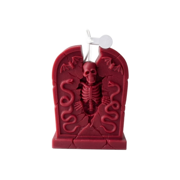 Gothic RIP Tombstone Scented Candle, Skull Hand & Snake Skeleton Gravestone Wax Pillar Candle, Halloween Dark Ritual Altar Decor Candle for Witchy Vignette & Novelty Holiday Gift