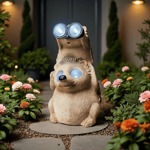 Solar-Powered Hedgehog Telescope Sculpture  Outdoor Garden Decor for Courtyard & Backyard