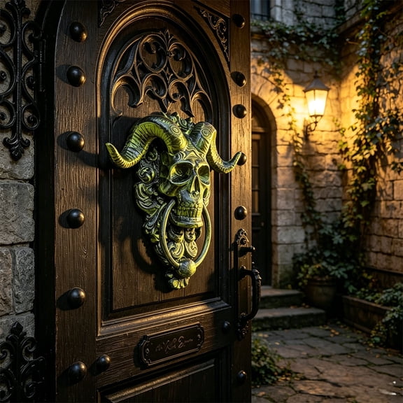 Gothic Ram Skull Door Knocker & Wall Hanging Ornament, 3D Printed Resin Horned Skull Decor, Spooky Accessory for Gate, Courtyard and Halloween Home Decoration