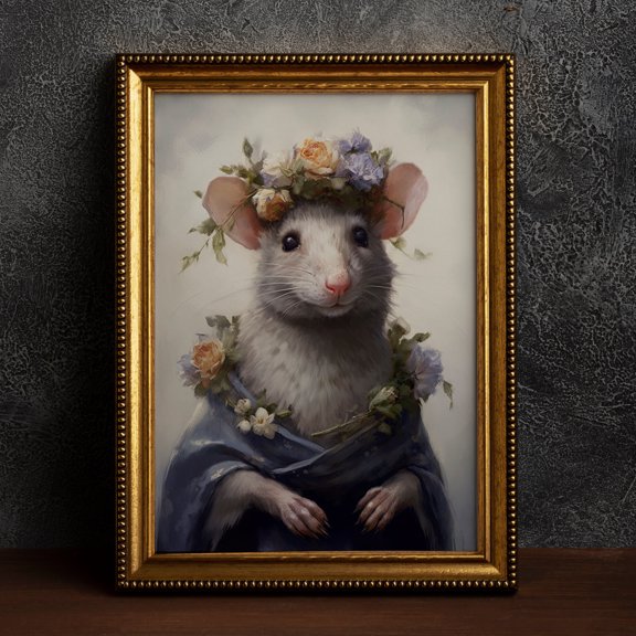 Gothic Rat Poster Victorian Mouse With Flower Crown , Poster Print Only